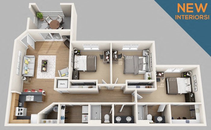3 BED 2 BATH (SHARED) Floor Plan 1